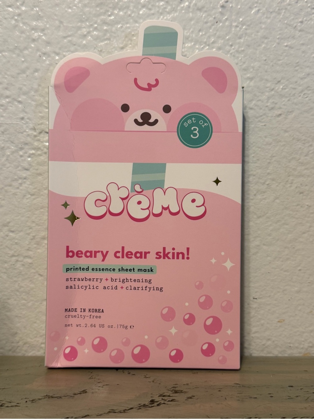 Crème Beary Clear Skin! Strawberry Brightening Sheet Mask - Pink (Set of 3)